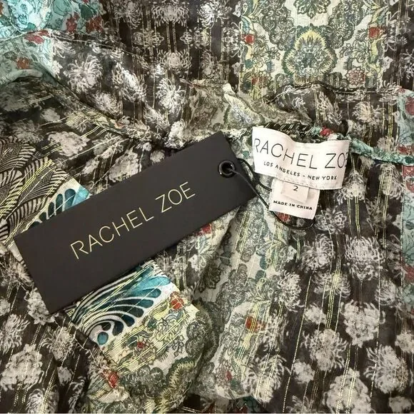 Rachel Zoe Lexi Peasant Top Sz 2 Stripe Print Long Sleeve Tassels Flowy Boho